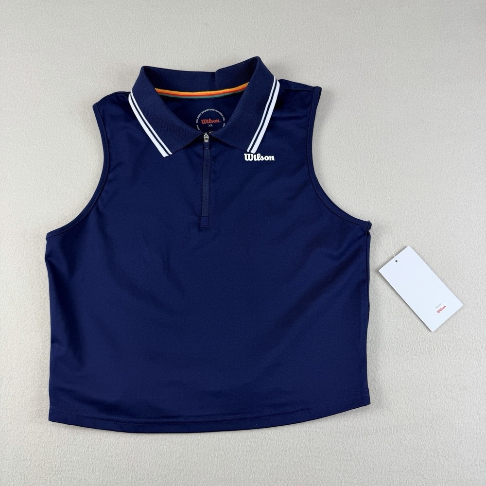 Wilson Girls XL Tennis Cropped Quarter Zip Performance Polo Tank Top Navy